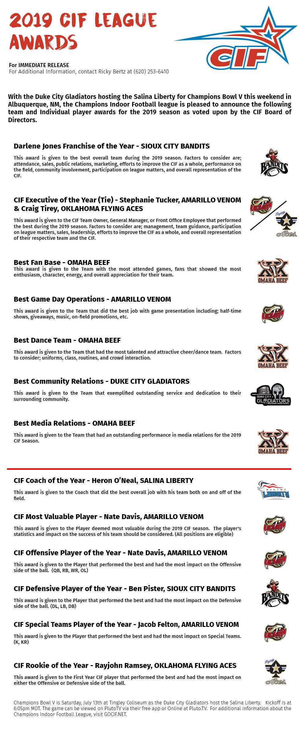 2019 CIF League Awards